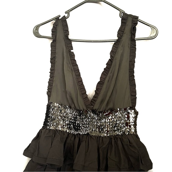 MANOUSH Tiered Ruffle Deep V neck Dress Black Size 40 
US 8 floor length - Picture 5 of 12